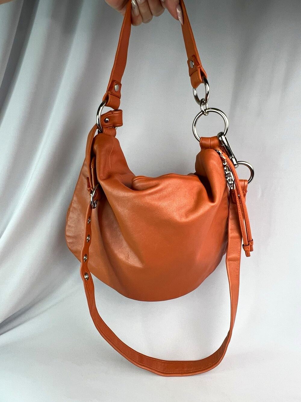 Coach Ali Soft Glovetanned Leather Flap Hobo Crossbody Bag Orange 13648